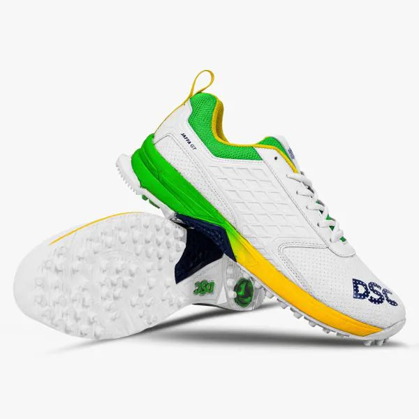 DSC Jaffa GT Rubber Cricket Shoes - White/Yellow/Green (2026