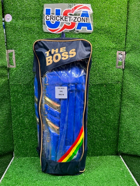 THE BOSS 333 ROYAL BLUE & GOLD WICKET KEEPING PADS - 2023