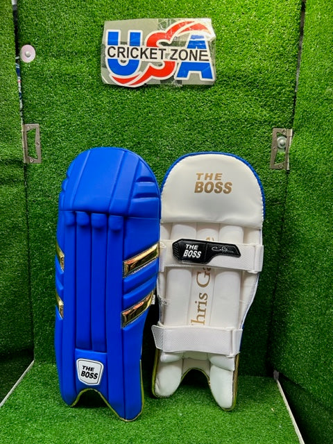 THE BOSS 333 ROYAL BLUE & GOLD WICKET KEEPING PADS - 2023