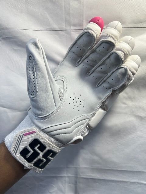 SS Shimron Hetmyer Players White and Pink Batting Gloves