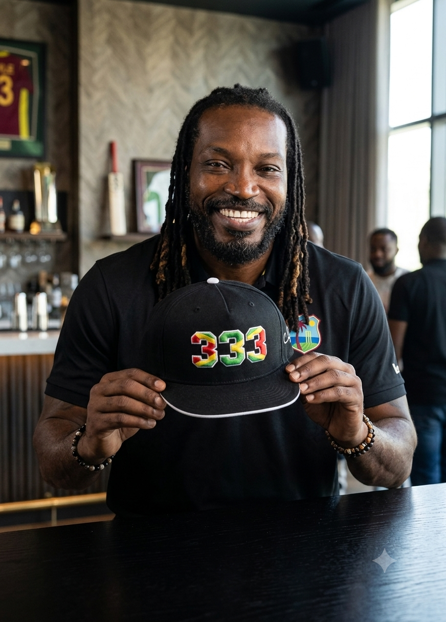 CHRIS GAYLE UNIVERSE BOSS 333 HAT - BLACK AND MULTICOLOR