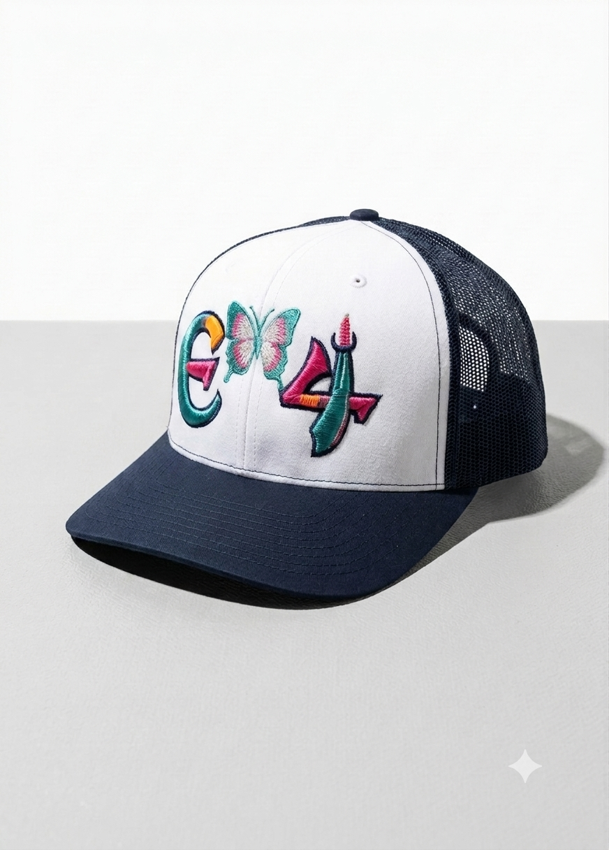 E4 Trucker Hat - White & Teal/Pink (2026)