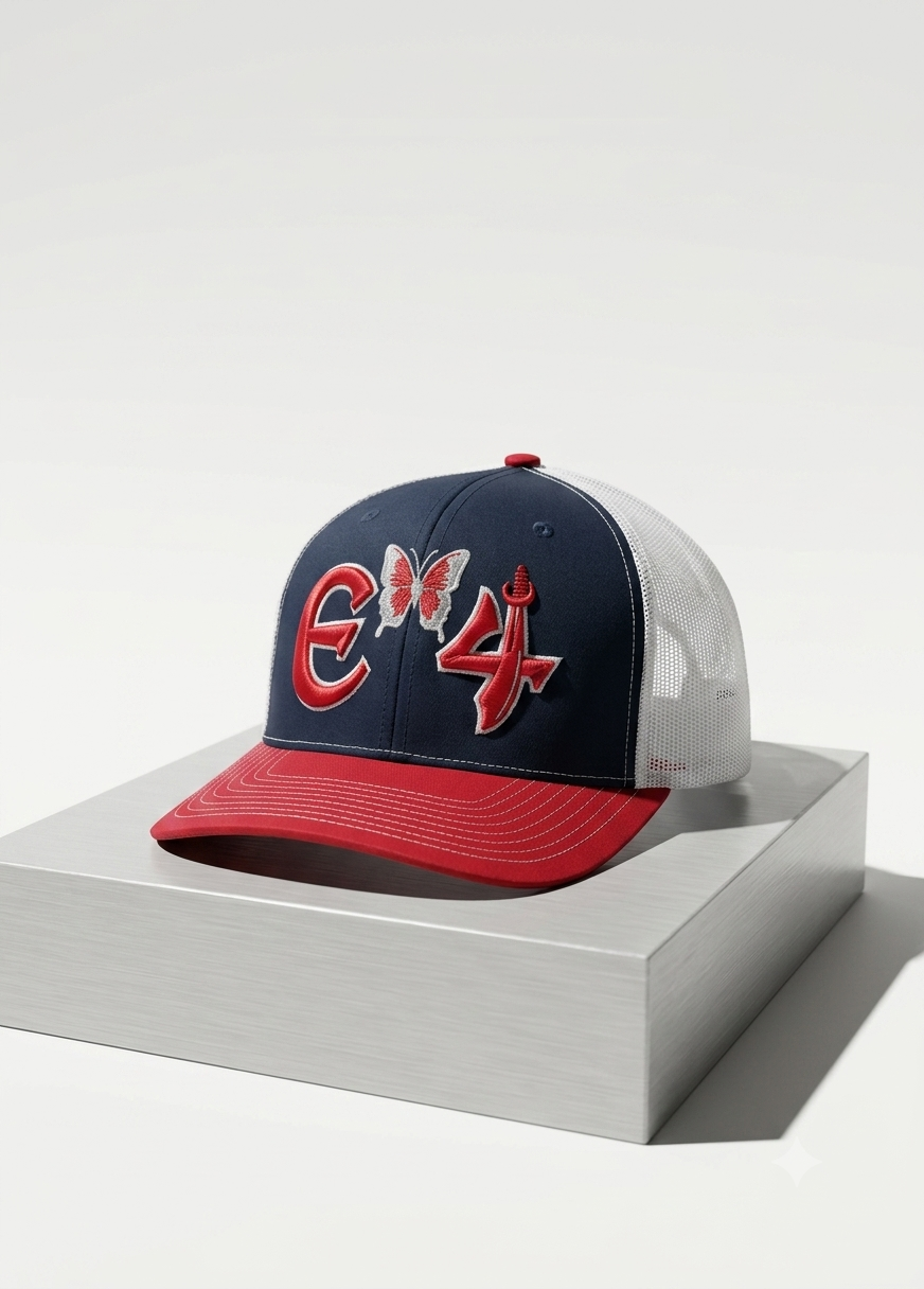 E4 Trucker Hat - Navy Blue & Red (2026)
