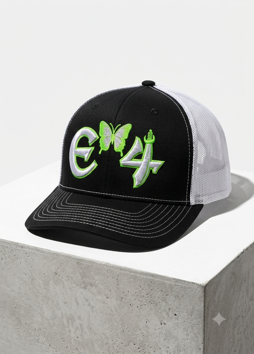 E4 Trucker Hat - Black & Lime Green (2026)