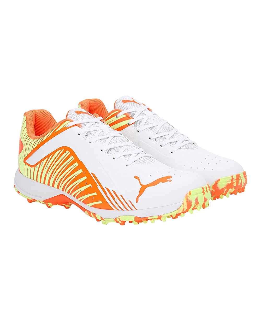 PUMA 22 FH RUBBER CRICKET SHOES - White-Ultra Orange Fast Yellow