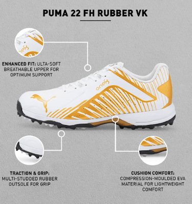 Puma Men VK One8 22FH Rubber White Gold Cricket Shoes