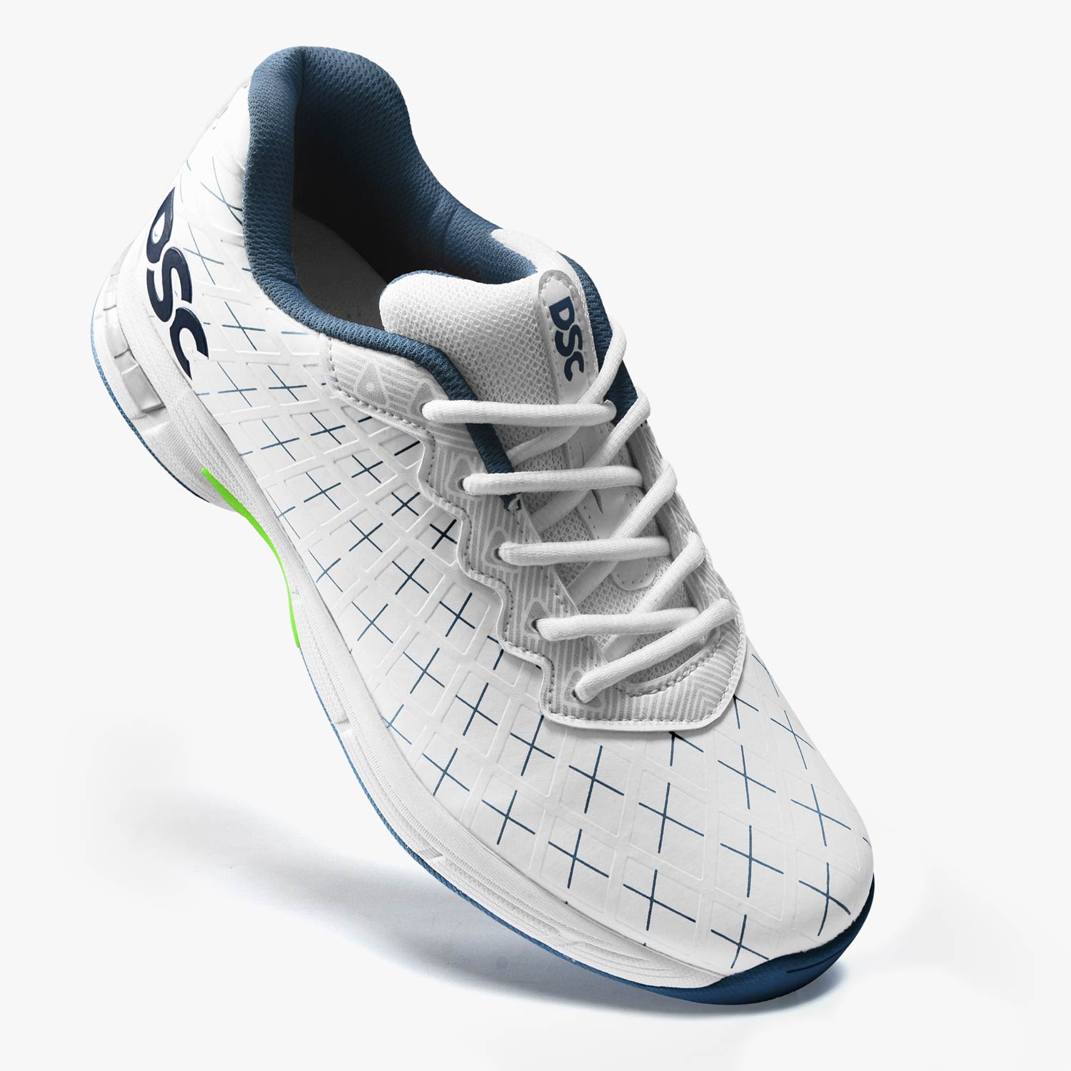 2024 DSC Biffer 22 Cricket Shoes - White/Gray/Lime