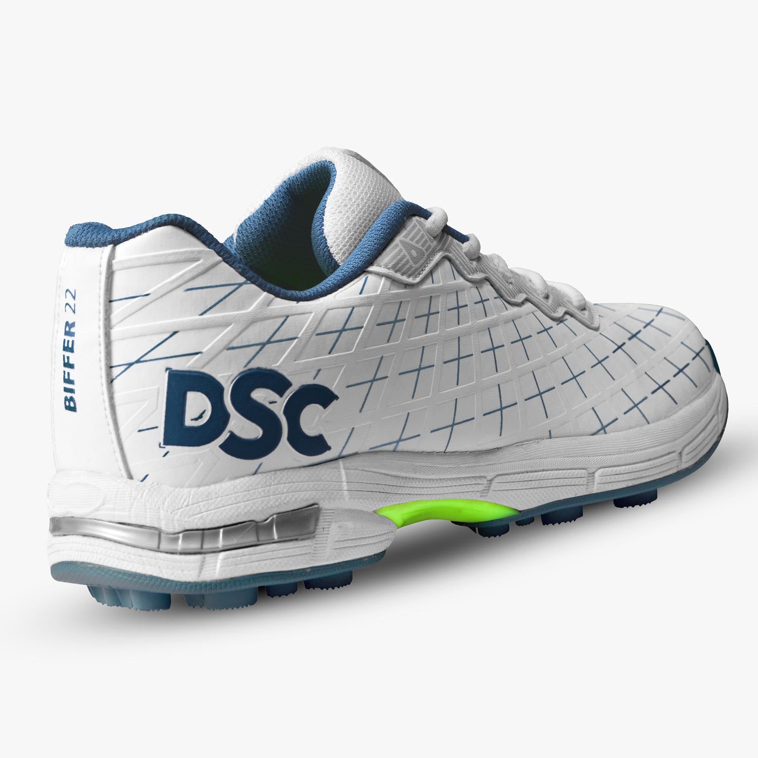 DSC Biffer 22 Cricket Shoes - White/Gray/Lime