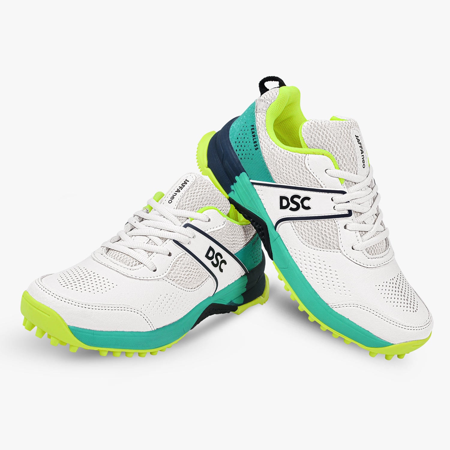 DSC Jaffa Neo Rubber Cricket Shoes - White/Lime/Green (2025