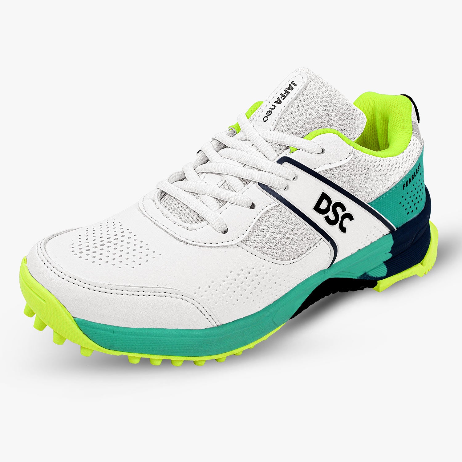 DSC Jaffa Neo Rubber Cricket Shoes - White/Lime/Green (2025)