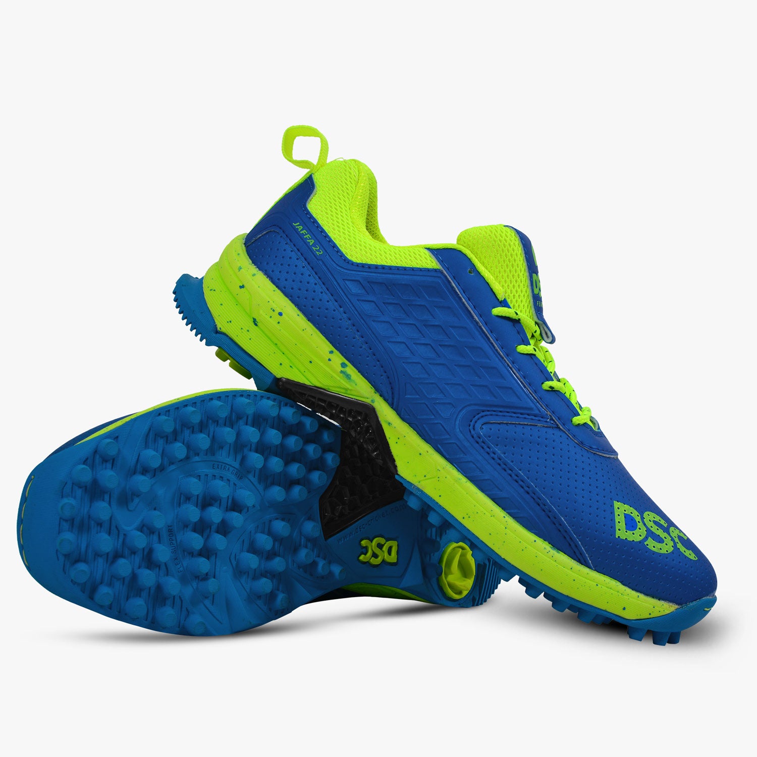DSC Jaffa 22 Rubber Cricket Shoes - 2025 (Blue/Lime)
