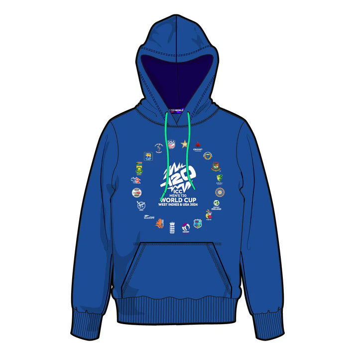 ICC T20 World Cup Men Colbat Blue Hoodie Cricket Teams - 2024