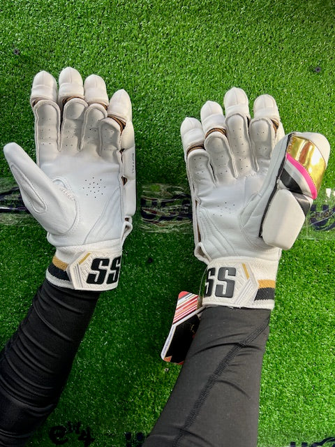 SS Super Test Batting Gloves White, Pink, and Gold