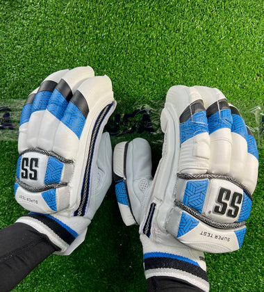 SS Super Test Sky Blue and White Batting Gloves - 2024