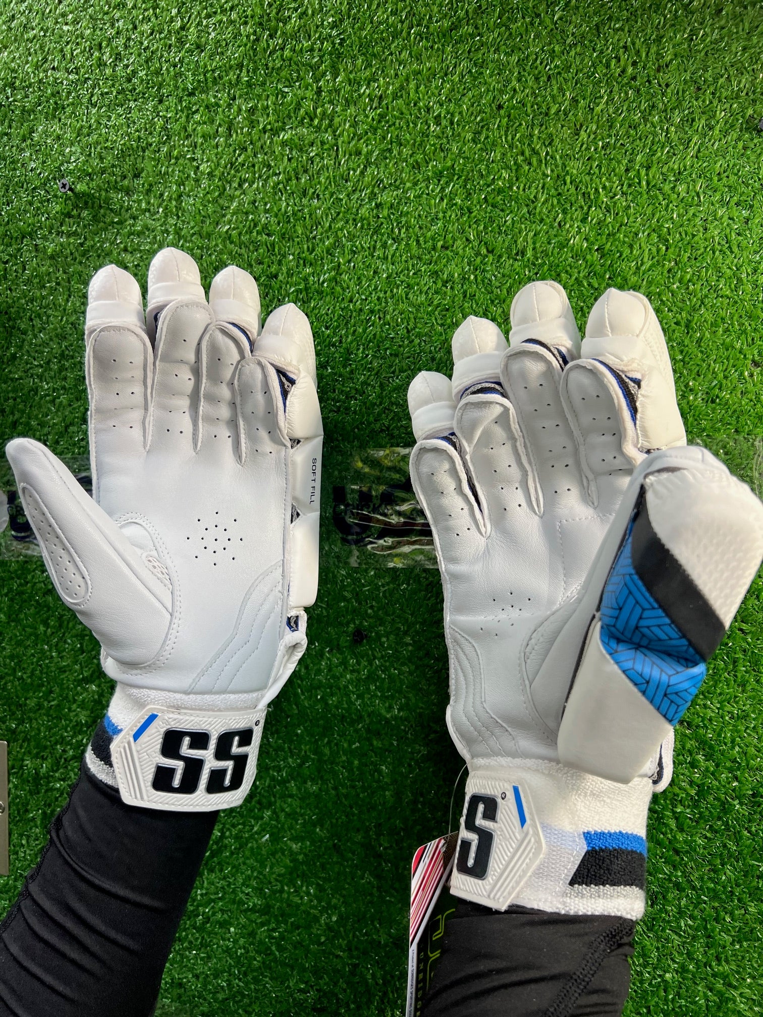 SS Super Test Sky Blue and White Batting Gloves