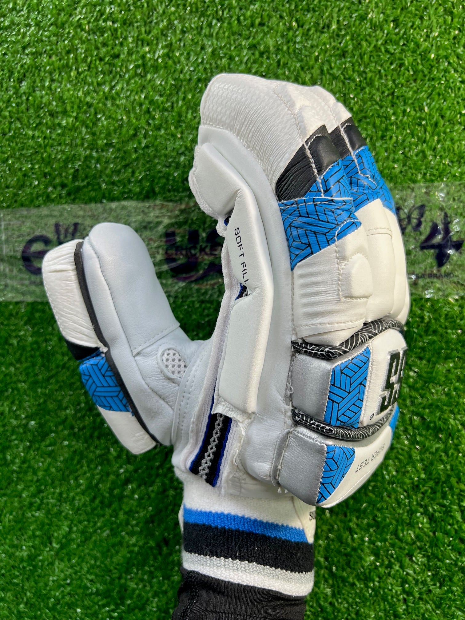 SS Super Test Sky Blue and White Batting Gloves