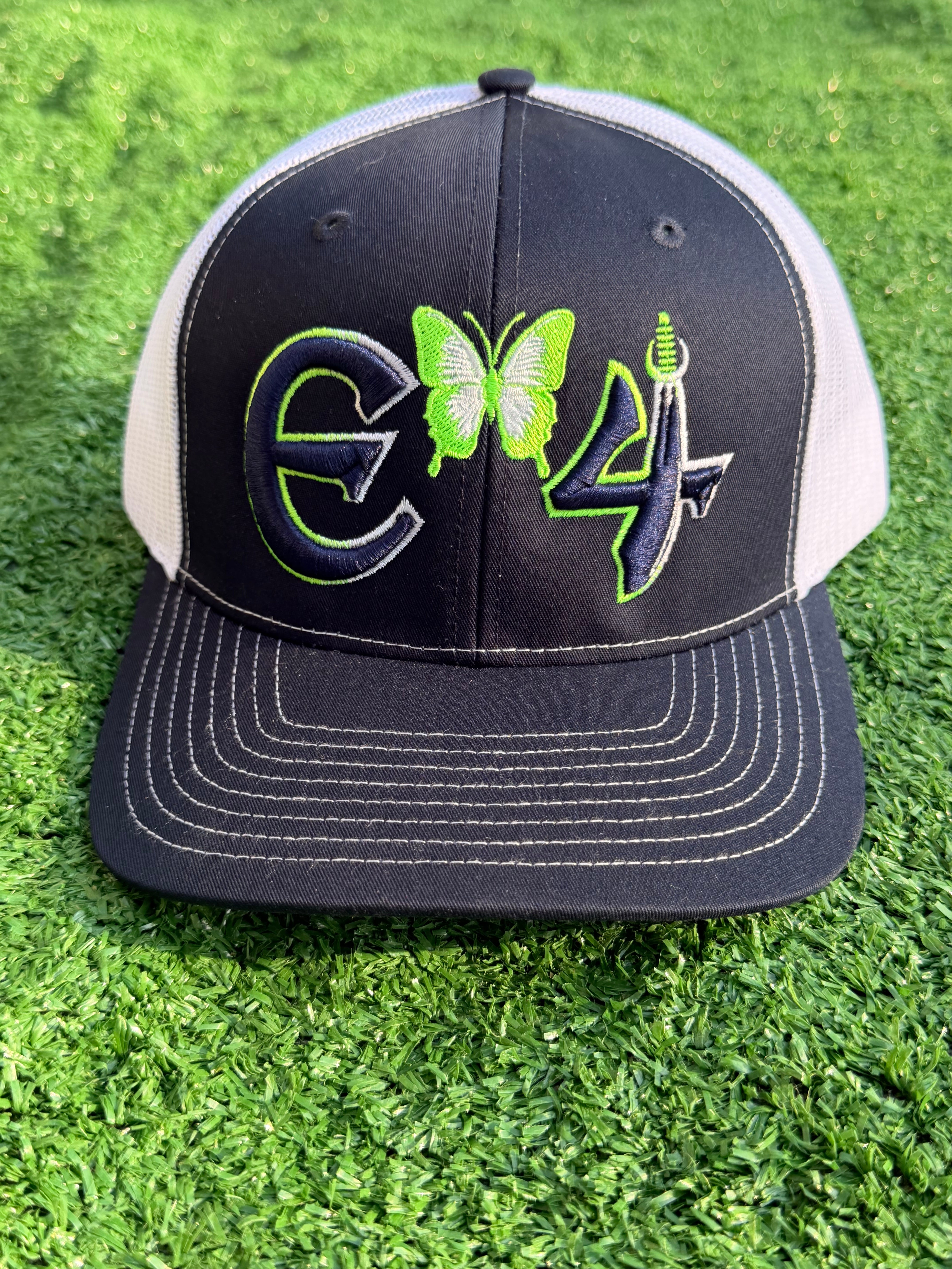 E4 Trucker Hat - Navy Blue & Lime Green (2026)