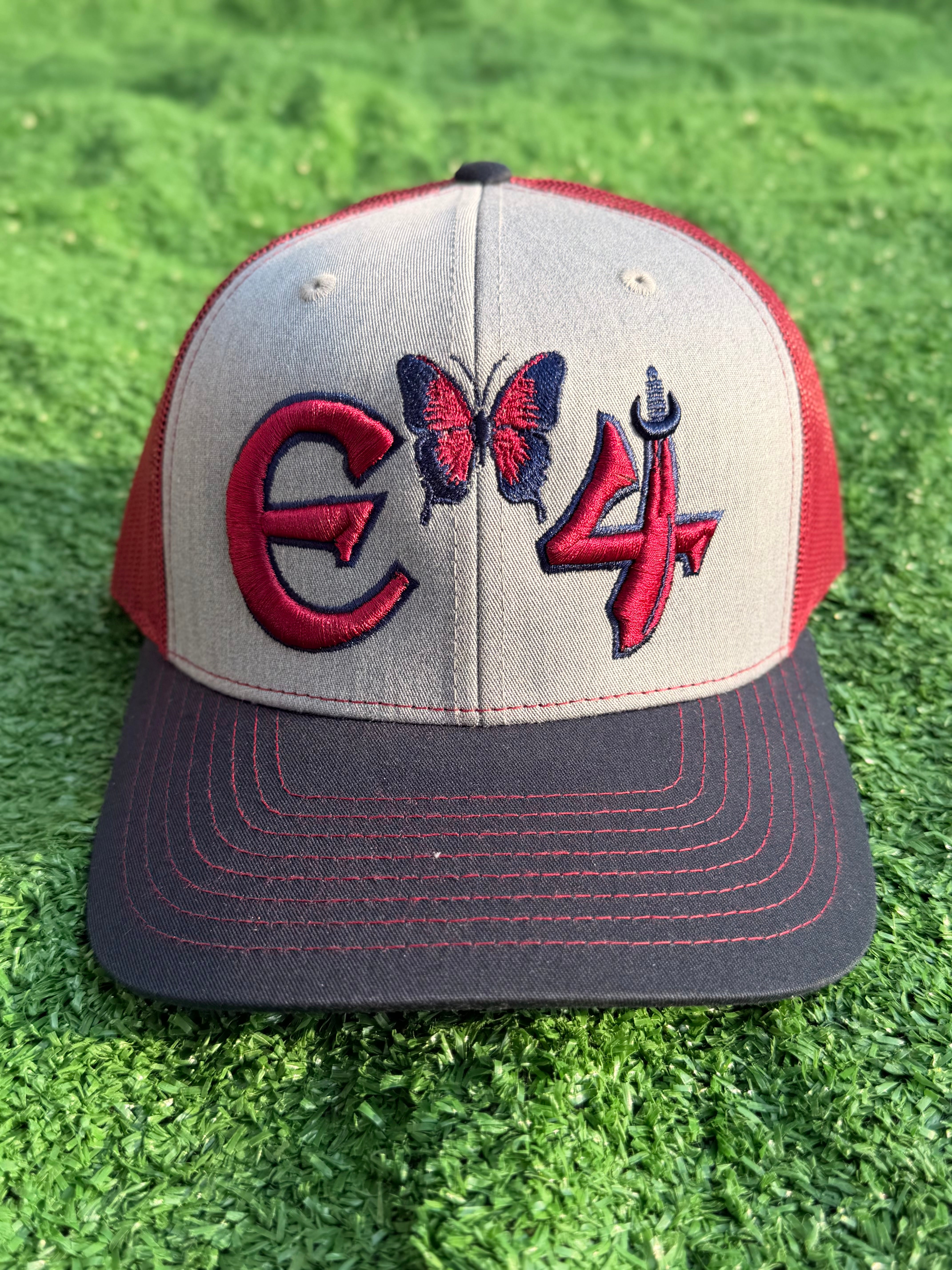 E4 Trucker Hat - Gray & Red & Navy Blue (2026)