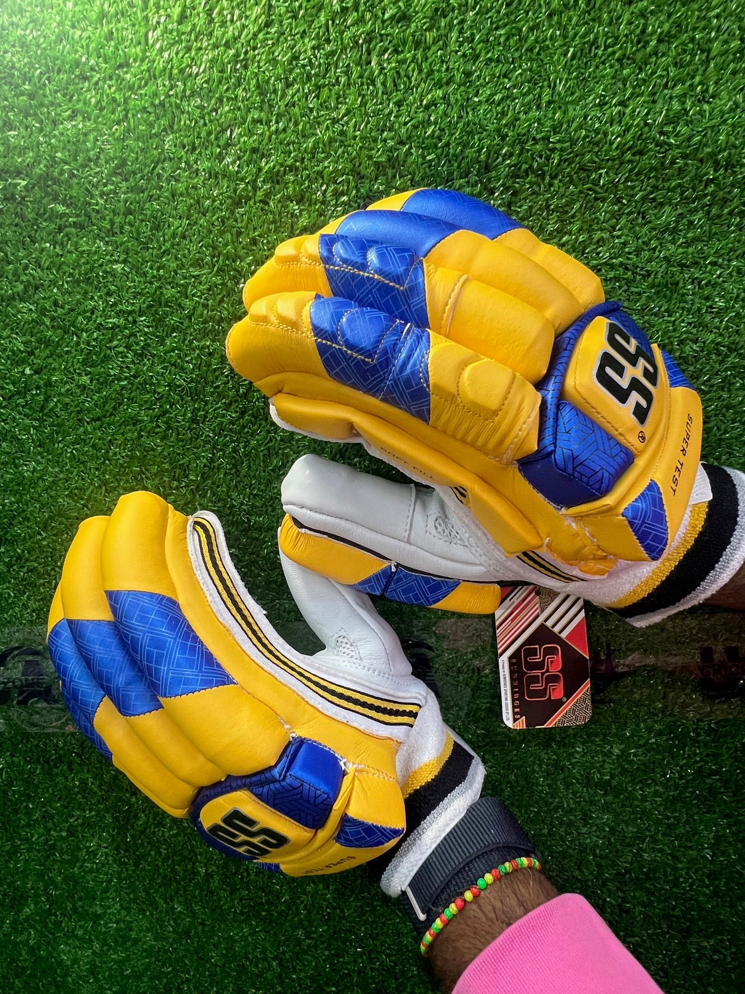 SS Super Test IPL Yellow Colored Batting Gloves