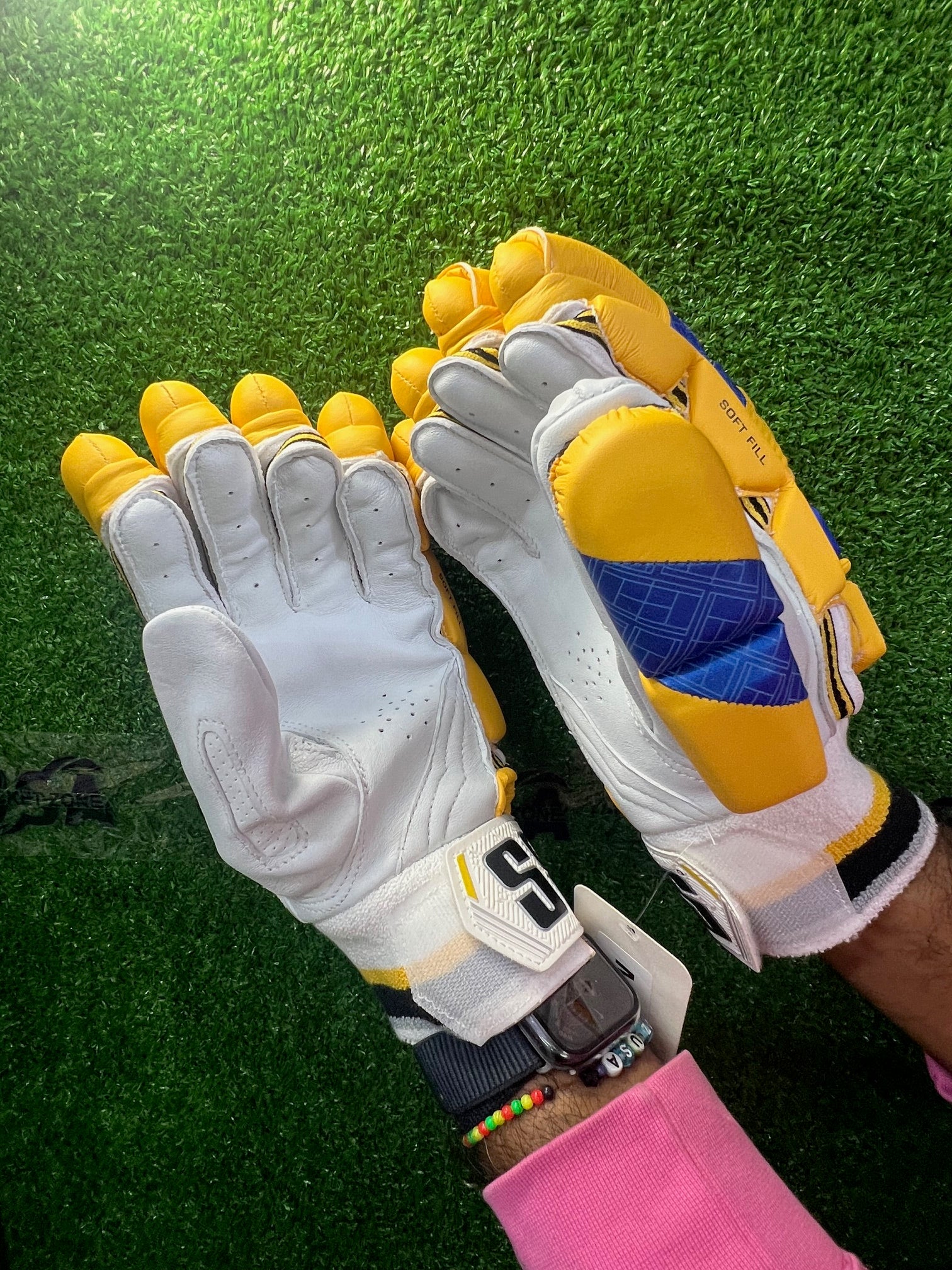SS Super Test IPL Yellow Colored Batting Gloves