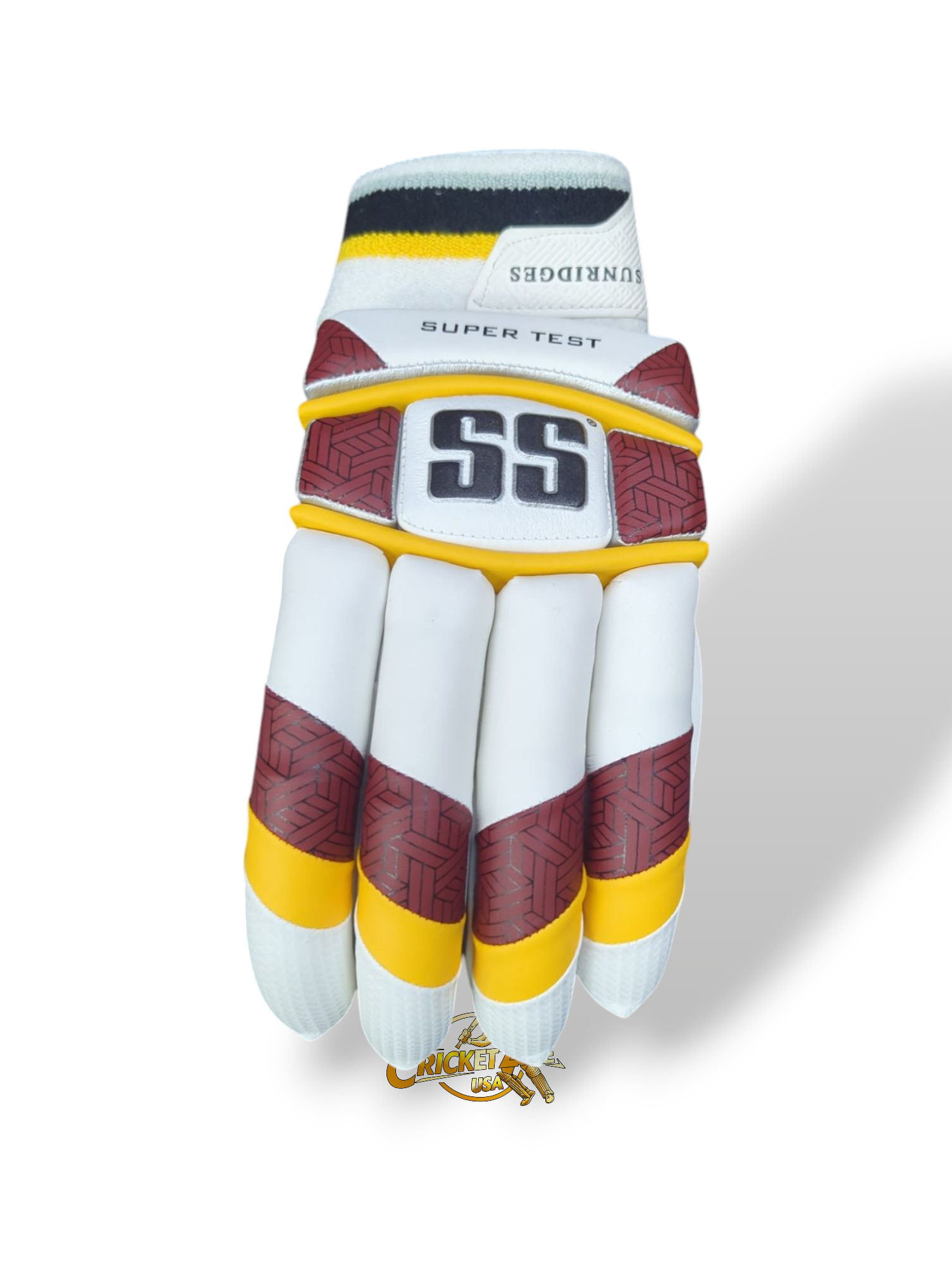 SS Super Test Yellow and Burgundy Batting Gloves - 2025