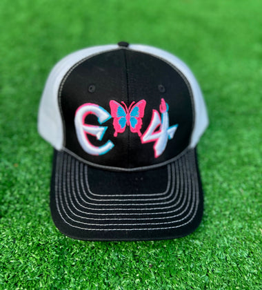 2025 E4 Trucker Hat - Black, Sky Blue, & Pink