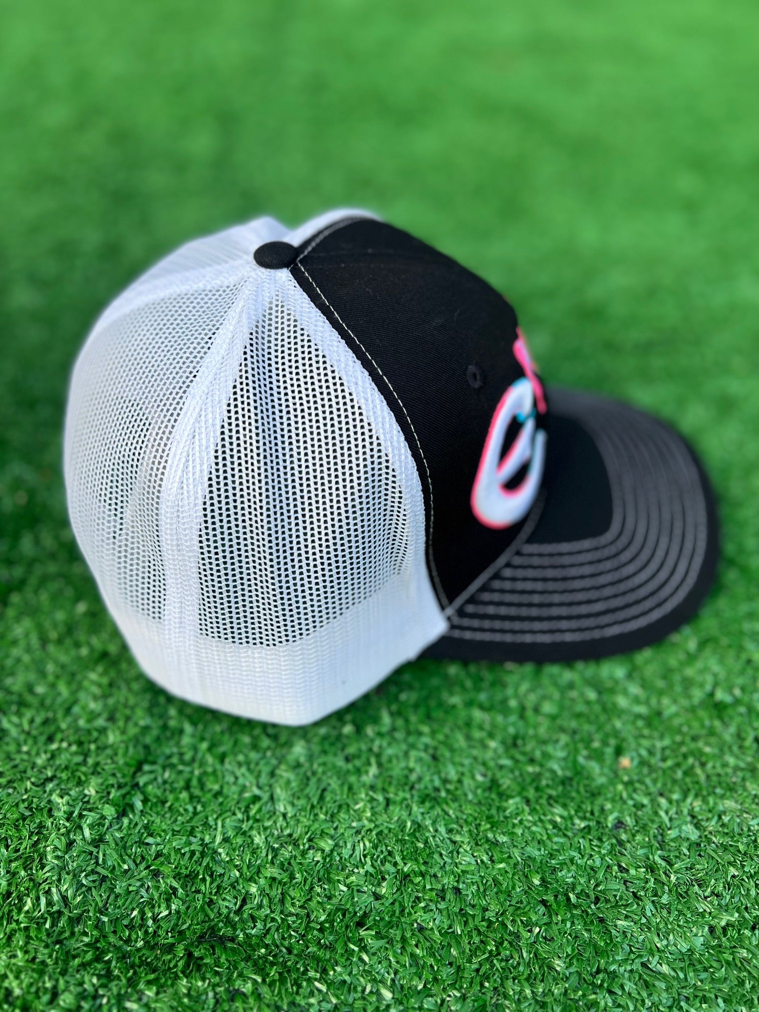 2025 E4 Trucker Hat - Black, Sky Blue, & Pink
