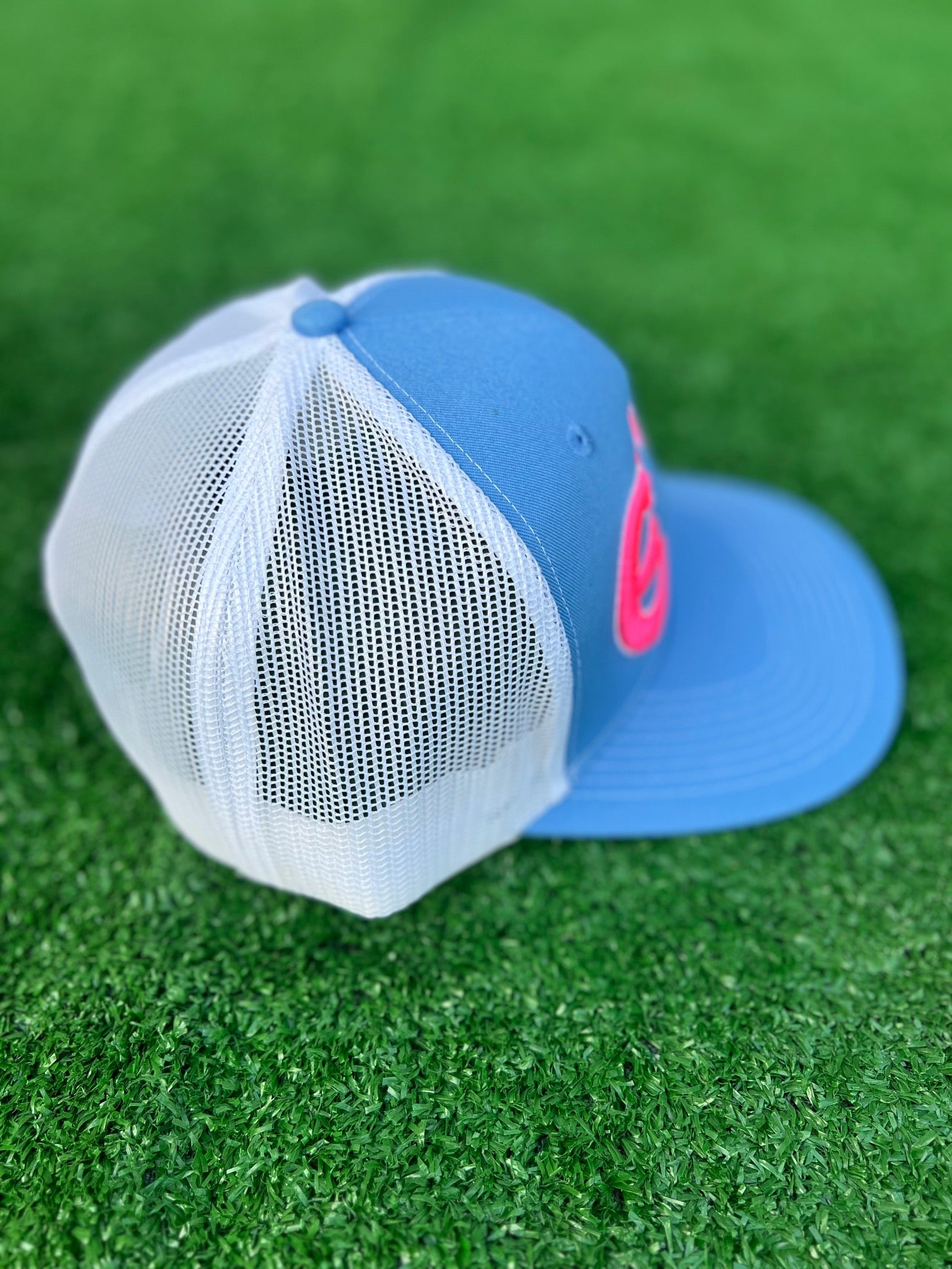 2025 E4 Trucker Hat - Sky Blue & Pink