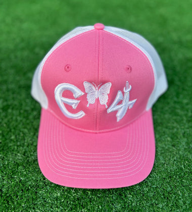 2025 E4 Trucker Hat - True Pink & White