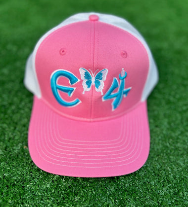 2025 E4 Trucker Hat - True Pink & Sky Blue