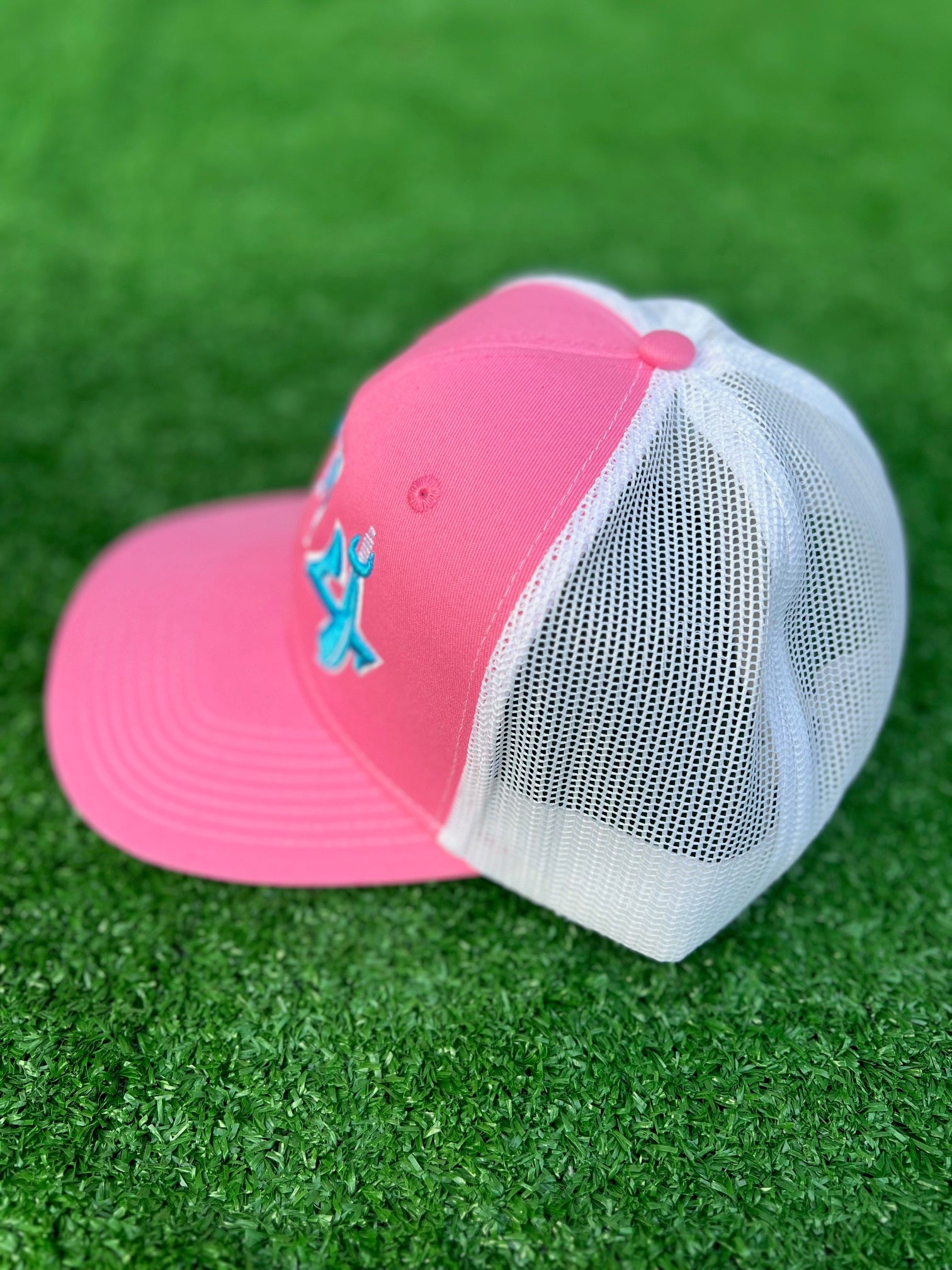 2025 E4 Trucker Hat - True Pink & Sky Blue