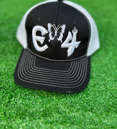 2025 E4 Trucker Hat - Black & White