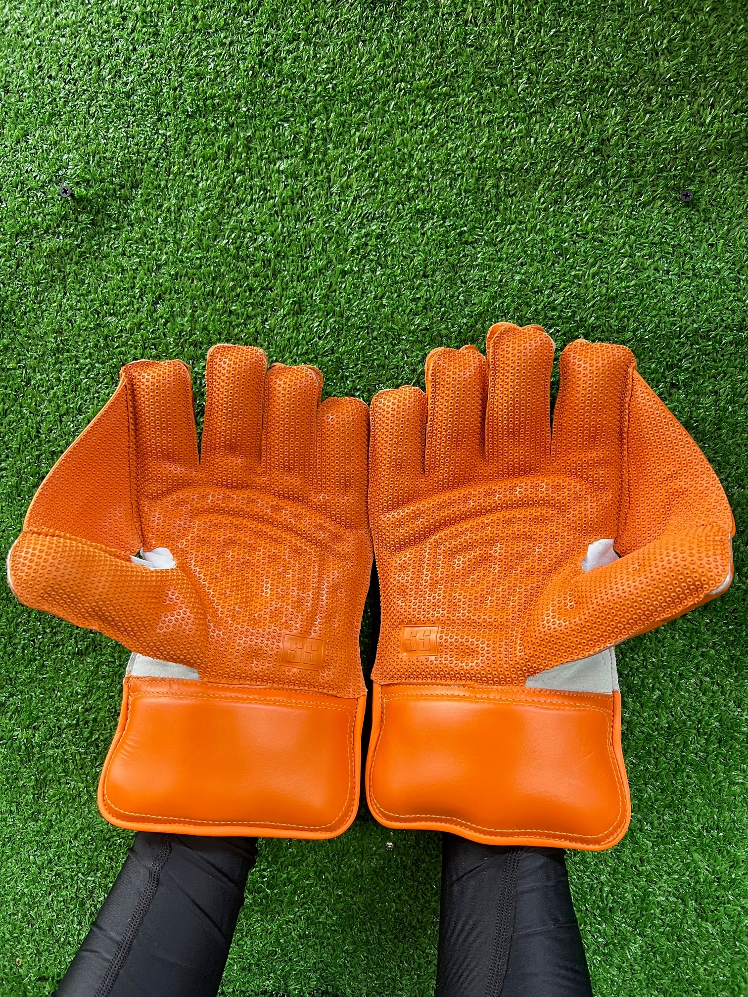 SS MSD Dhoni Orange Players Wicket Keeping Gloves - 2024