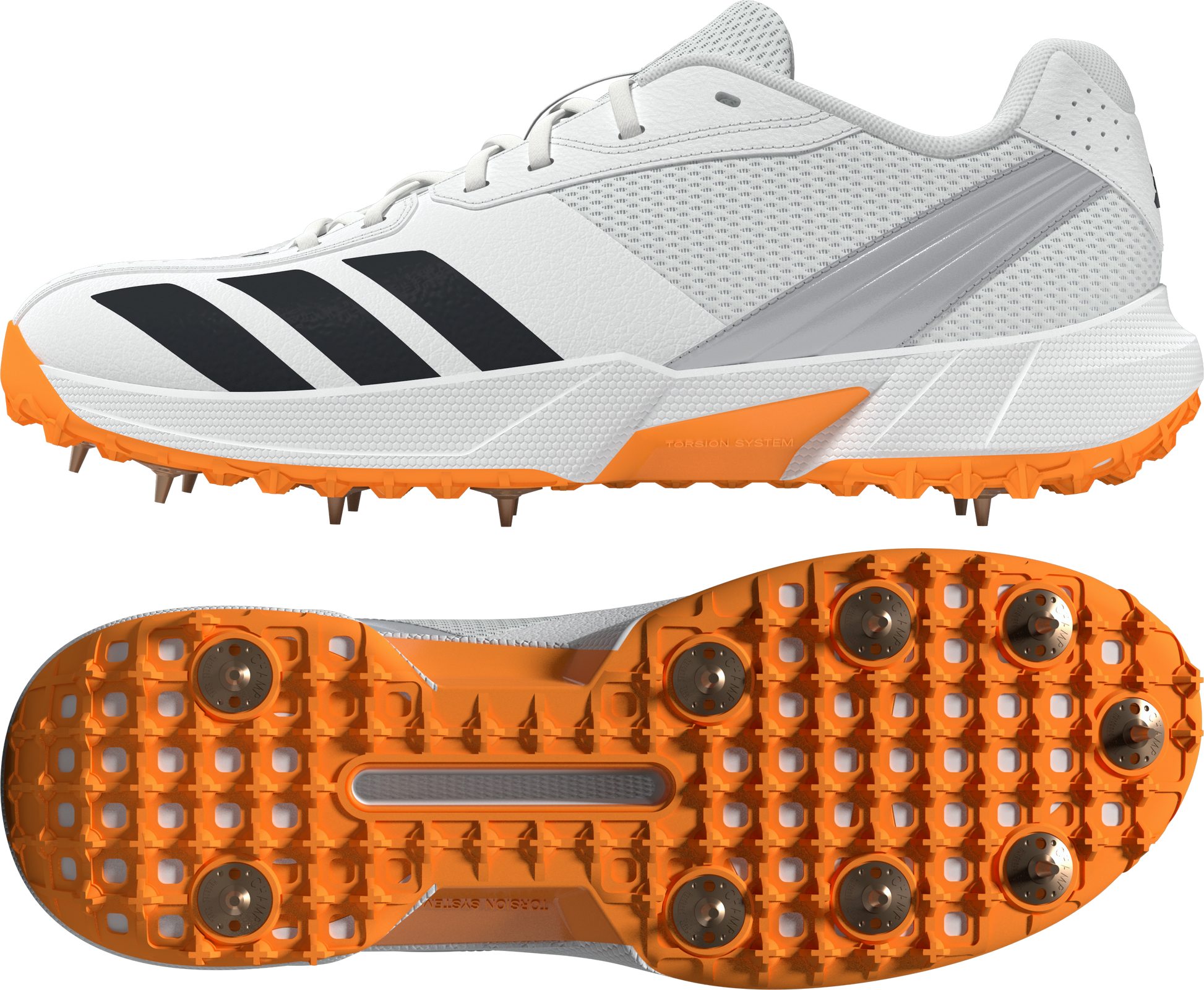 Adidas 22YDS Spike Cricket Shoes - White/Orange 2026 CricketZoneUSA Adidas 22YDS Spike Cricket Shoes - White/Orange 2026 CricketZoneUSA