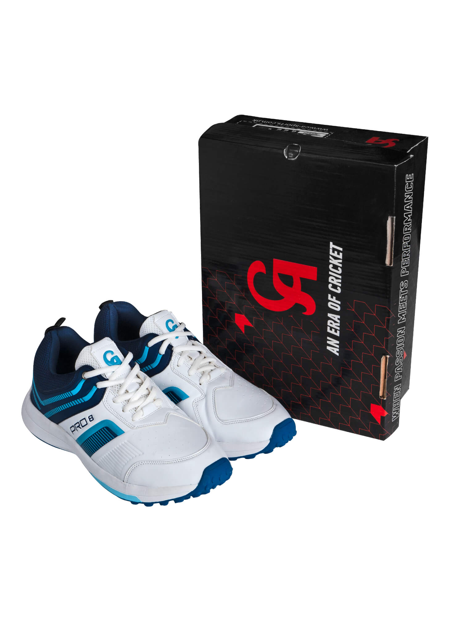CA Pro 8 Rubber Cricket Shoes - White/Blue (2026)
