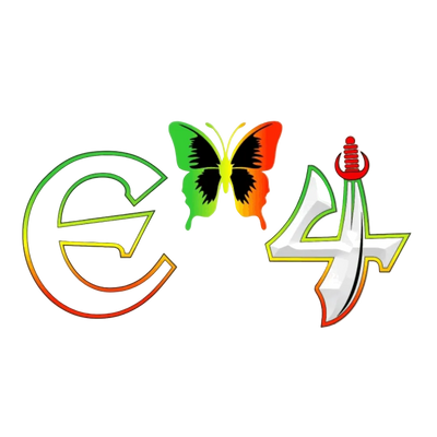 Two stylized letters 'E' and '4' with a butterfly in the center on a white background