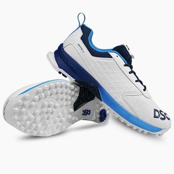 DSC JAFFA 22 Rubber Cricket Shoes White/Navy/Sky (2026)