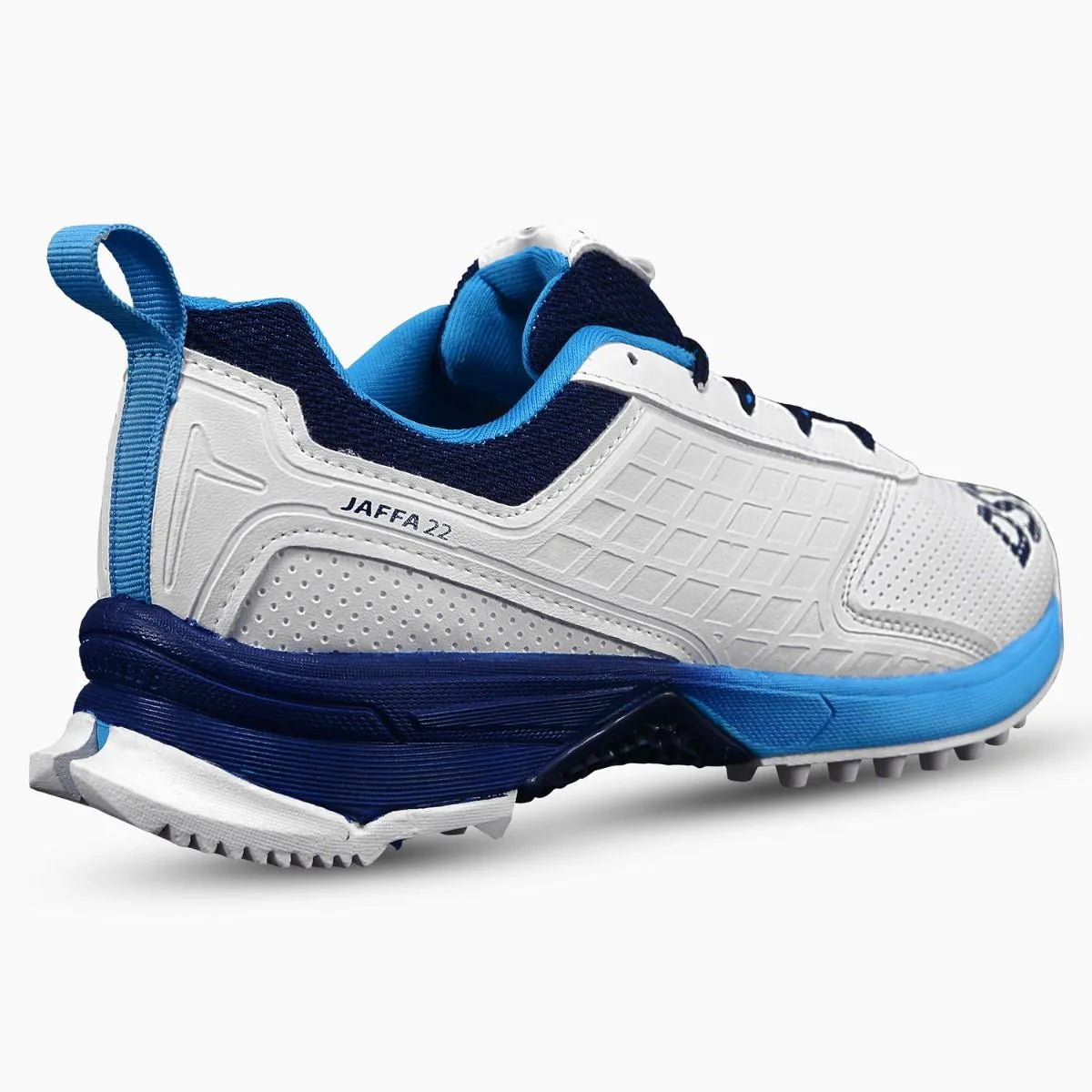 DSC JAFFA 22 Rubber Cricket Shoes White/Navy/Sky (2026)