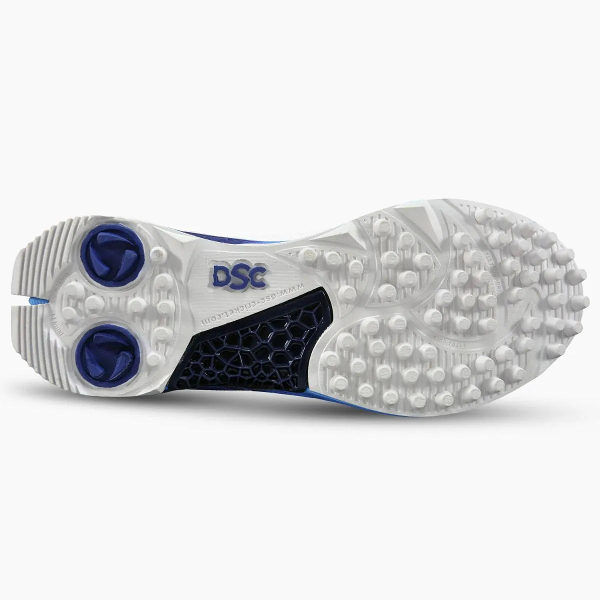DSC JAFFA 22 Rubber Cricket Shoes White/Navy/Sky (2026)
