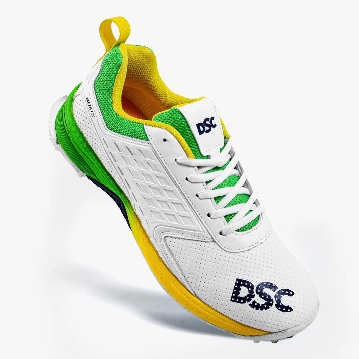 DSC Jaffa GT Rubber Cricket Shoes - White/Yellow/Green (2026)