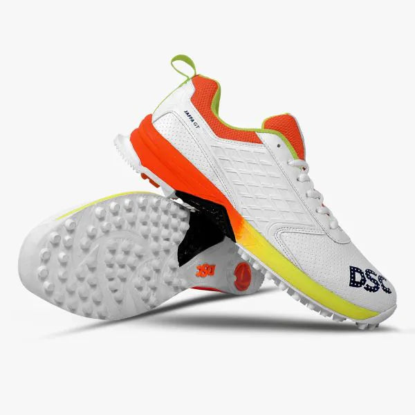DSC Jaffa GT Rubber Cricket Shoes - White/Yellow/Orange (2026)