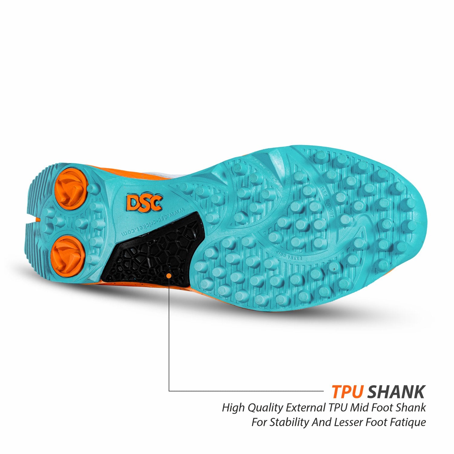 DSC JAFFA 22 Rubber Cricket Shoes - White/Orange/Teal (2026)