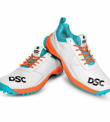 2024 DSC JAFFA 22 Rubber Cricket Shoes - White/Orange/Teal