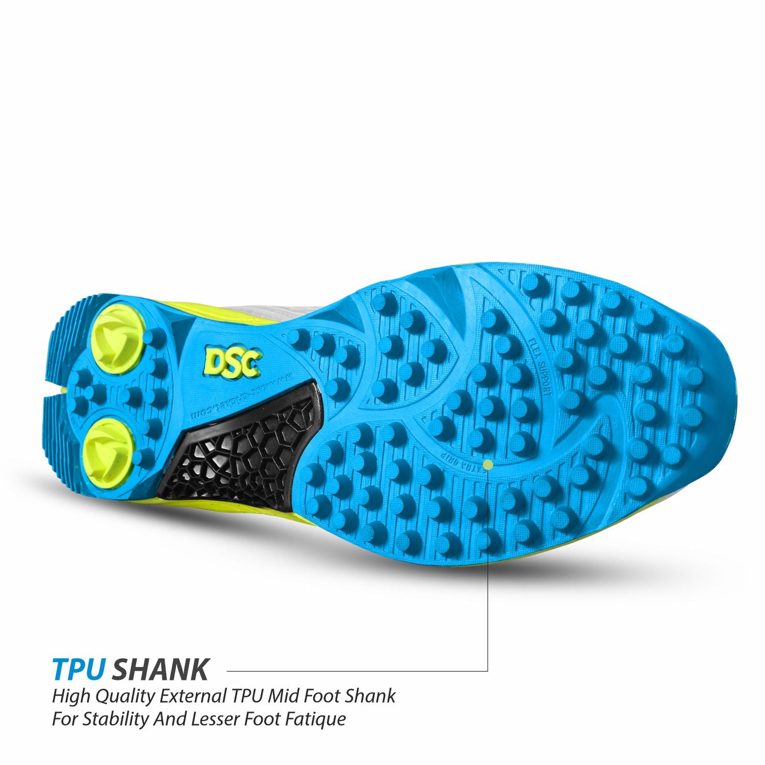 DSC JAFFA 22 Rubber Cricket Shoes White-Lime-Sky (2026)