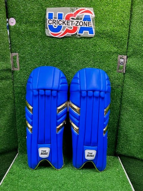THE BOSS 333 ROYAL BLUE & GOLD WICKET KEEPING PADS