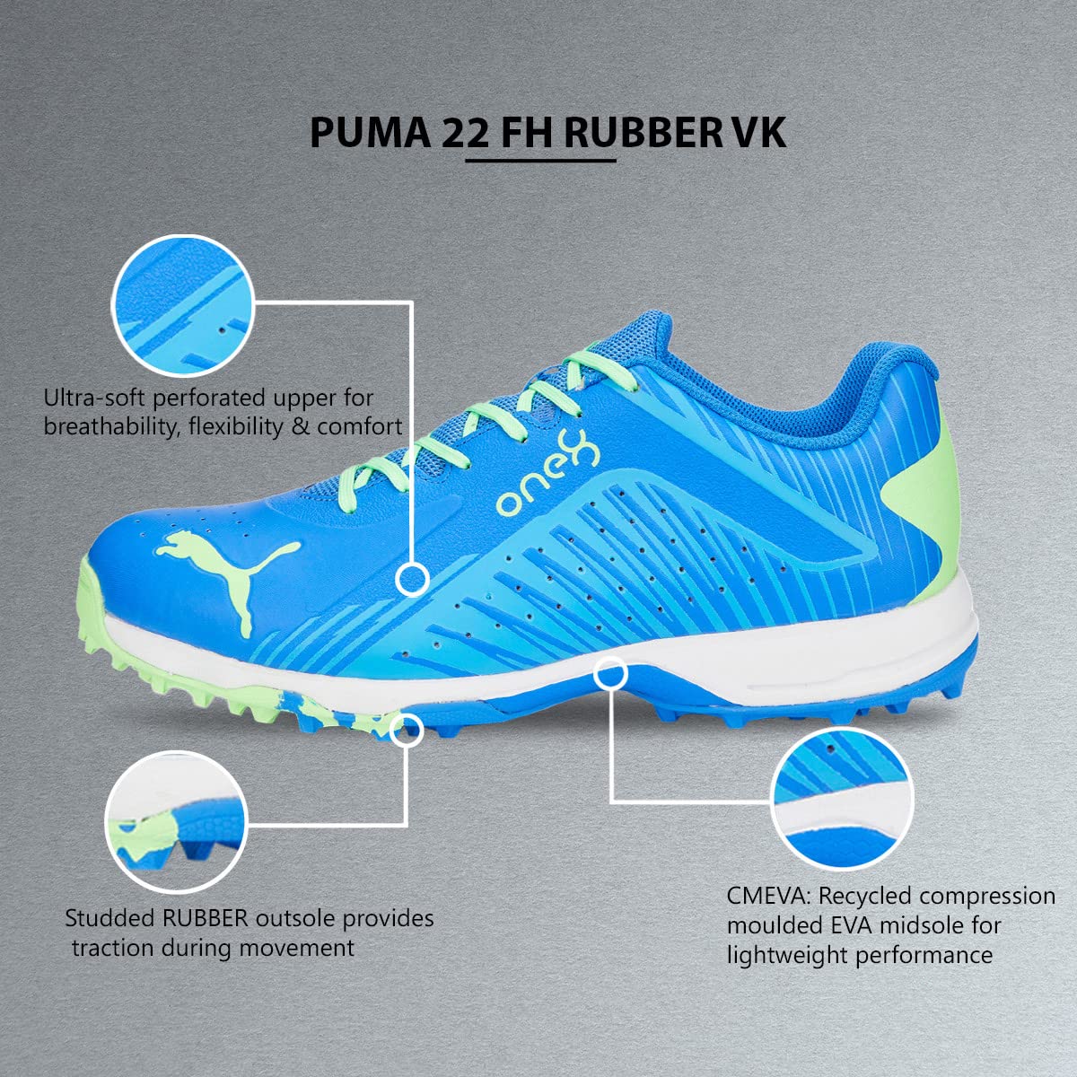 PUMA 22 FH VK RUBBER CRICKET SHOES - BLUEMAZING GREEN